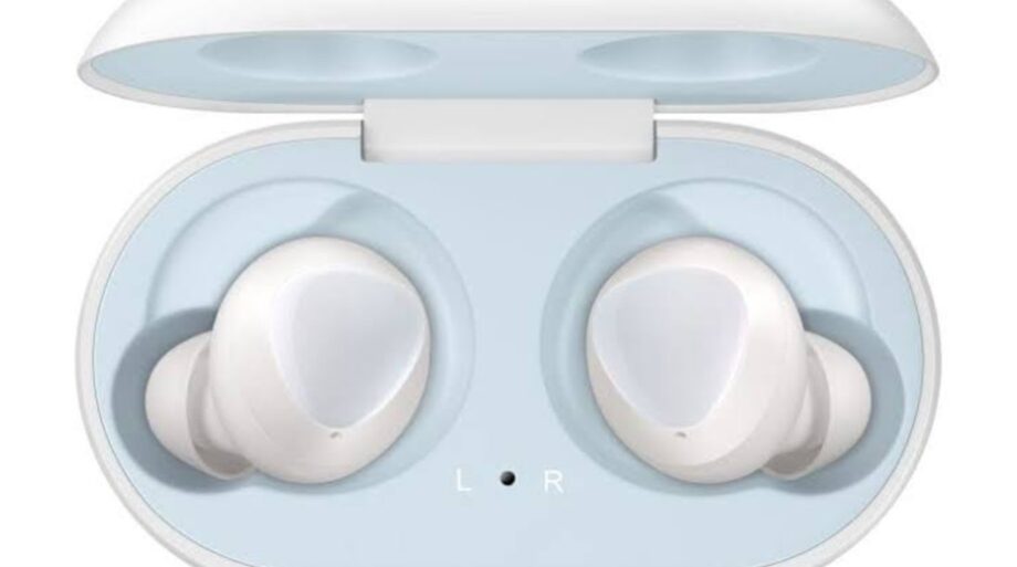 Concept illustration of wireless ear-hook earbuds beside a charging case