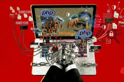 Illustration of a web server beside a code window and security update symbol