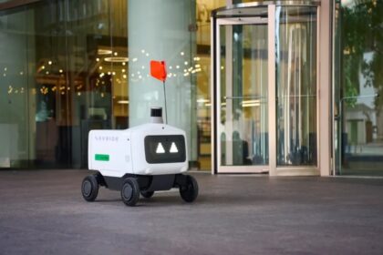 Autonomous delivery robot on a Philadelphia sidewalk