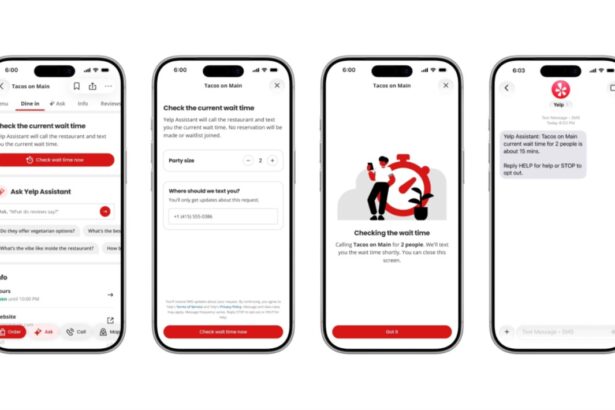 Person using a restaurant discovery app to check restaurant information and wait times.